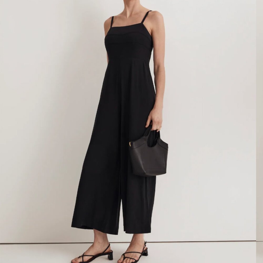 NWT Madewell Square-Neck Wide-Leg Sleeveless Black Jumpsuit 14 NM489